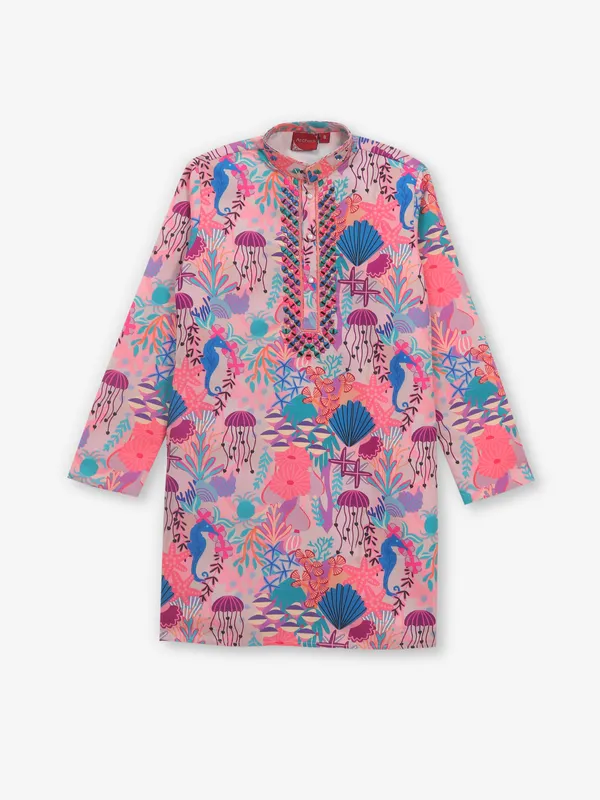 Sweet pink printed cotton kurta set