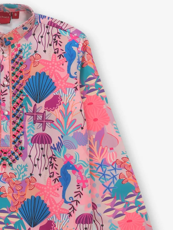 Sweet pink printed cotton kurta set
