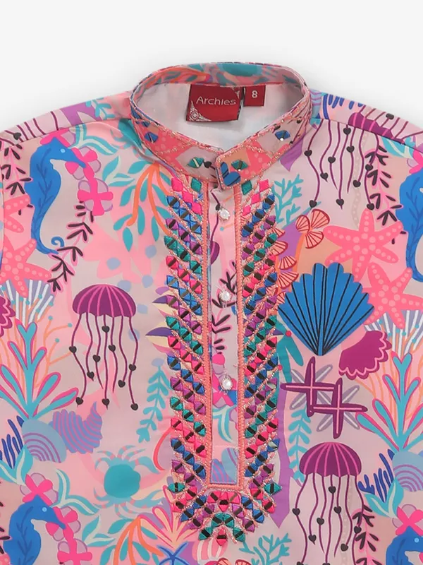 Sweet pink printed cotton kurta set