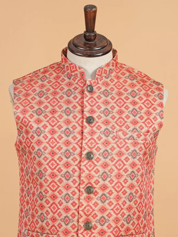 Sweet pink printed cotton silk waistcoat