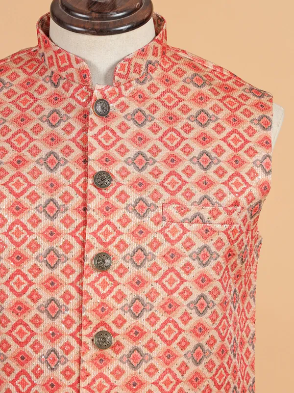 Sweet pink printed cotton silk waistcoat