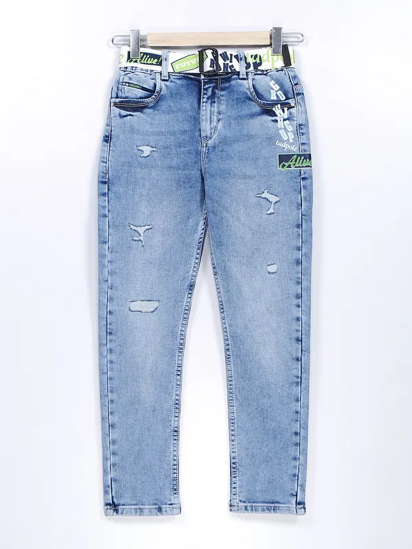TADPOLE sky blue washed and ripped jeans