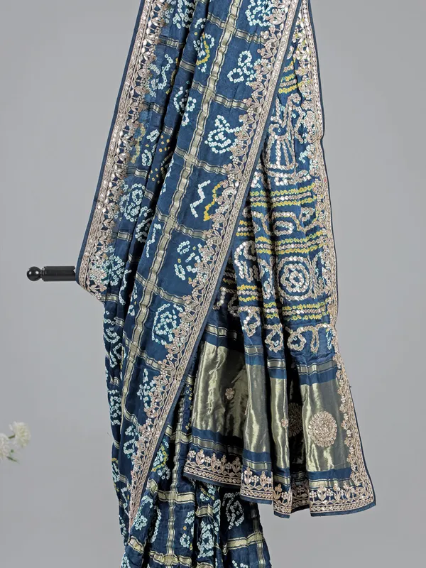 Teal blue bandhani saree for weddings