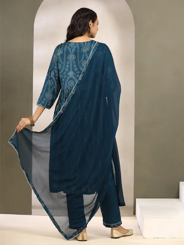 Teal blue cotton casual printed kurti set