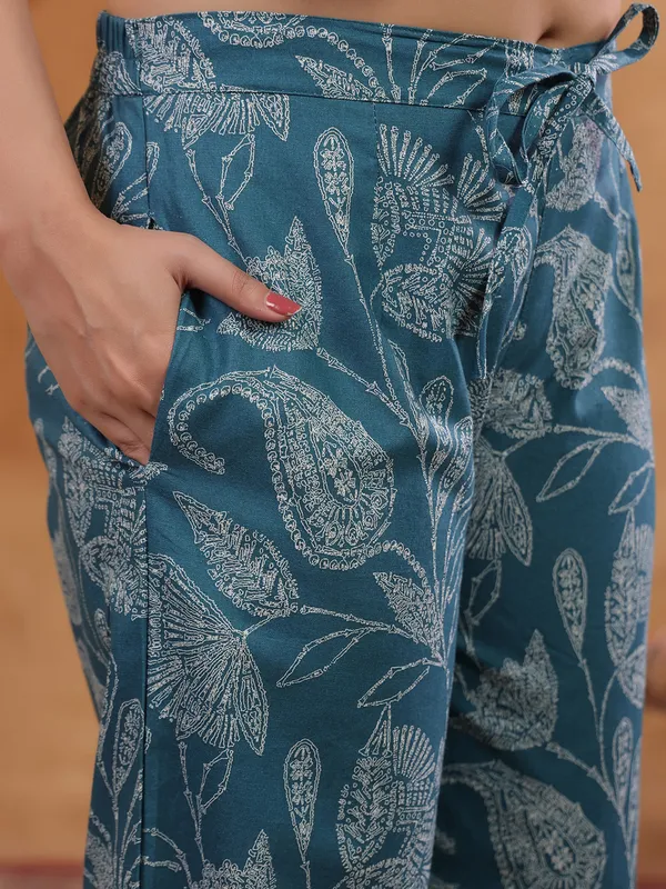 Teal Blue cotton kurti set for women