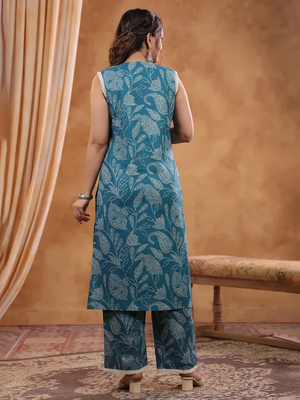 Teal Blue cotton kurti set for women