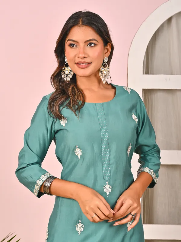 Teal blue cotton silk casual kurti