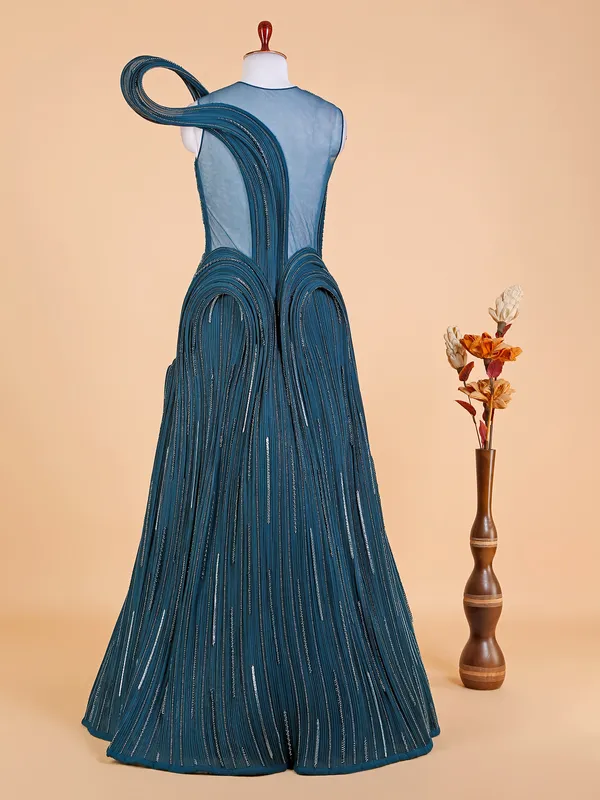Teal blue designer gown