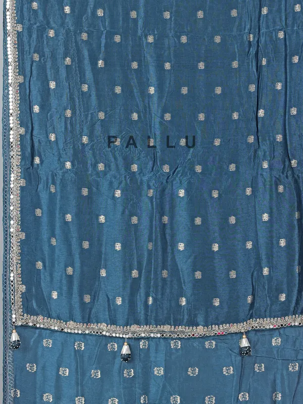 Teal blue dola silk saree with contrast pink blouse