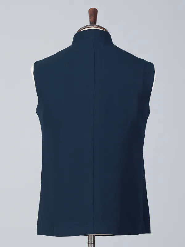 Rama blue embroidered terry rayon waistcoat