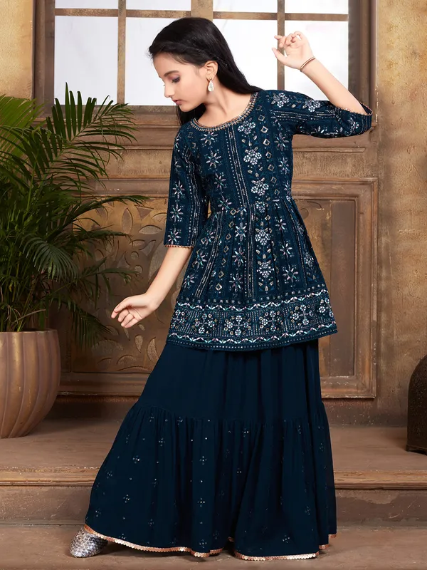 Teal blue georgette girls lehenga choli