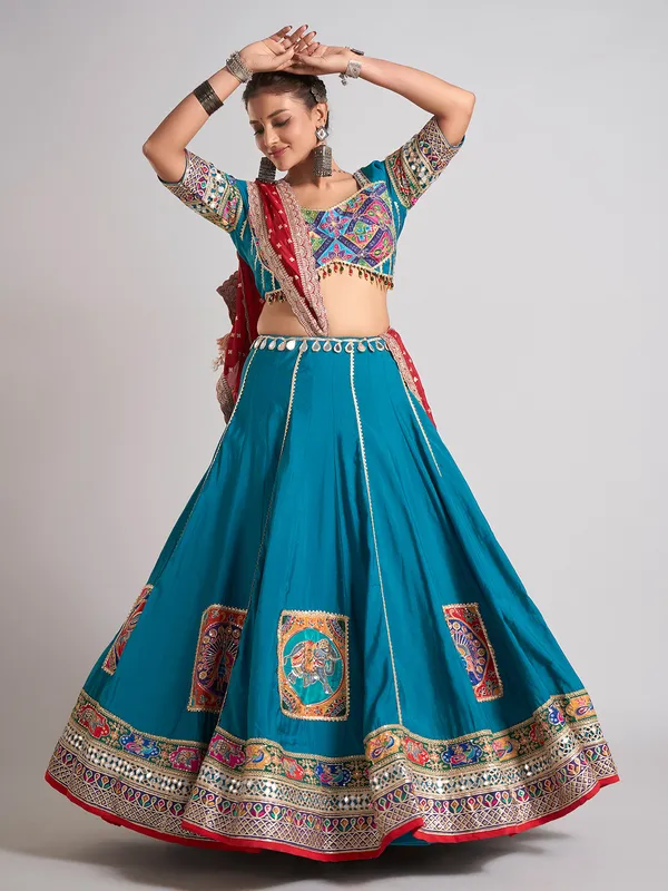 Teal blue gota work chaniya choli for navratri
