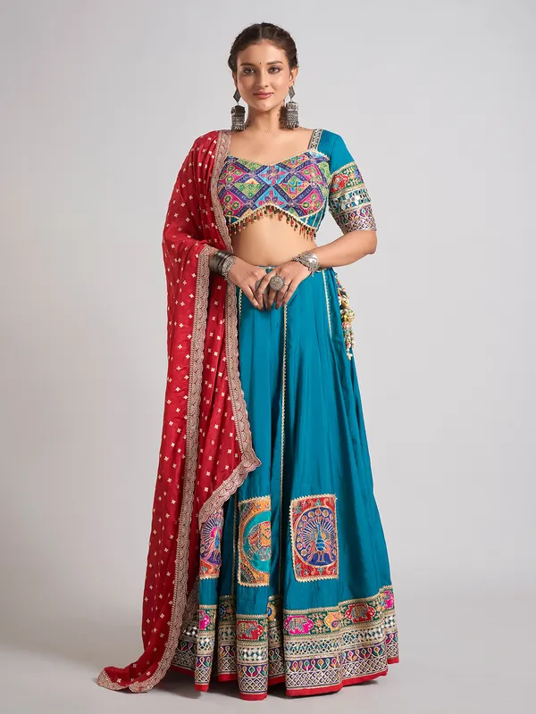 Teal blue gota work chaniya choli for navratri