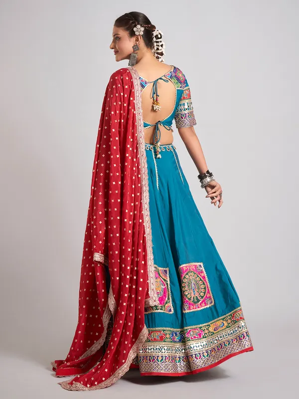 Teal blue gota work chaniya choli for navratri