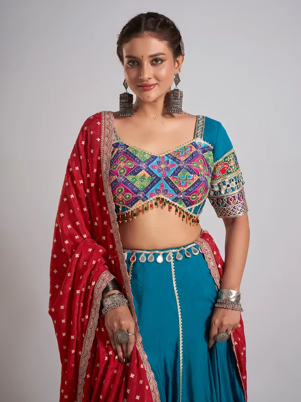 Teal blue gota work chaniya choli for navratri