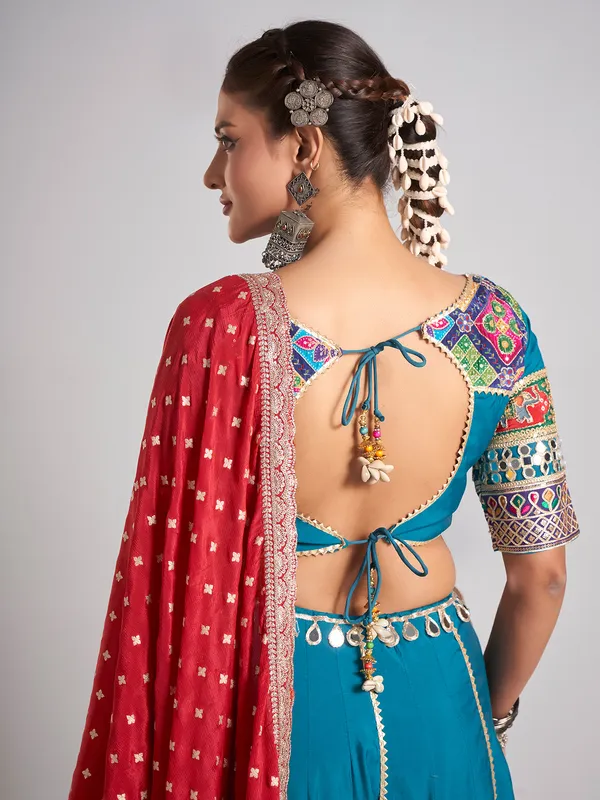 Teal blue gota work chaniya choli for navratri