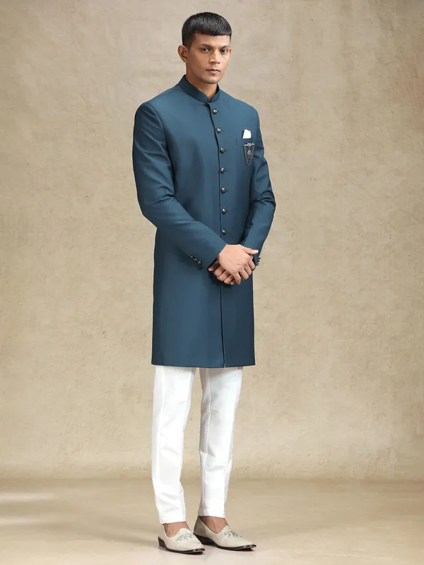 Teal blue indo western for ethnic charm