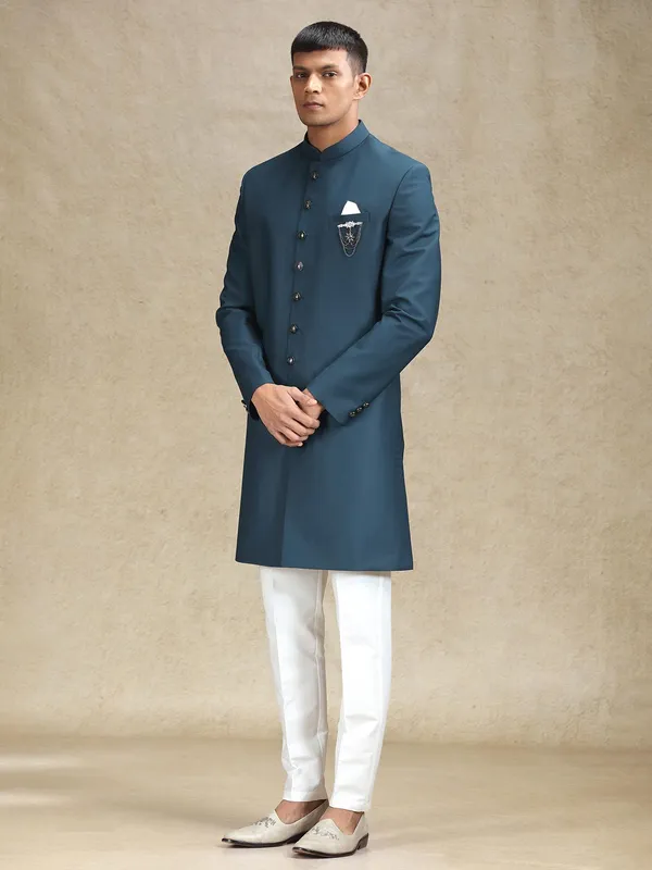 Teal blue indo western for ethnic charm