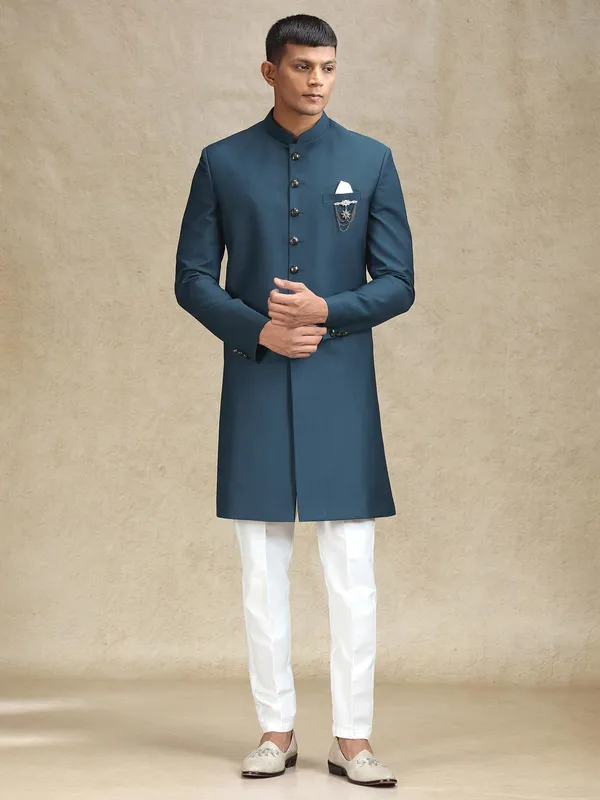 Teal blue indo western for ethnic charm