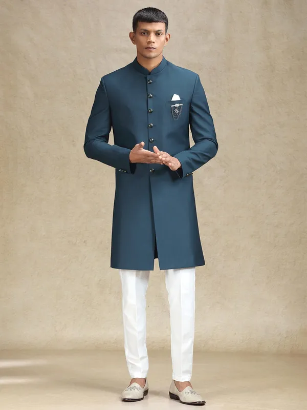 Teal blue indo western for ethnic charm