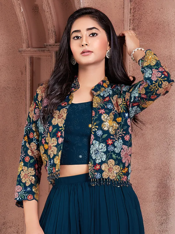 Teal blue jacket style palazzo set