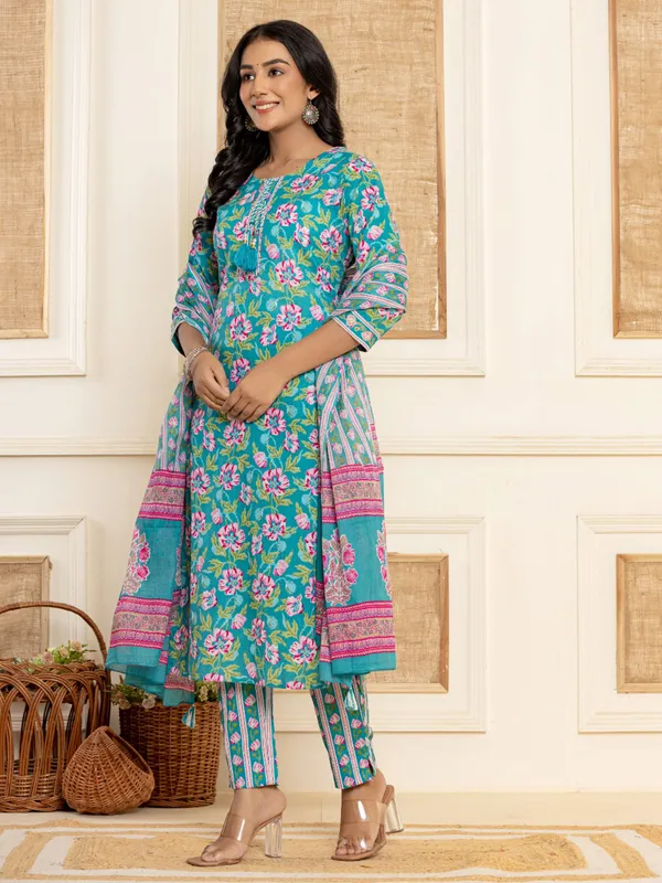 Teal blue kurti set with dupatta