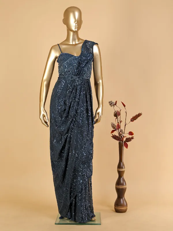 Teal blue net designer gown