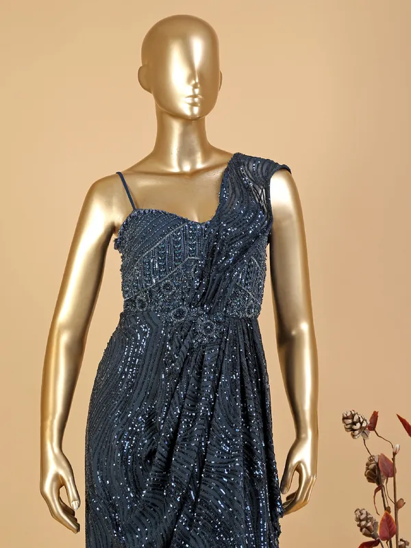 Teal blue net designer gown