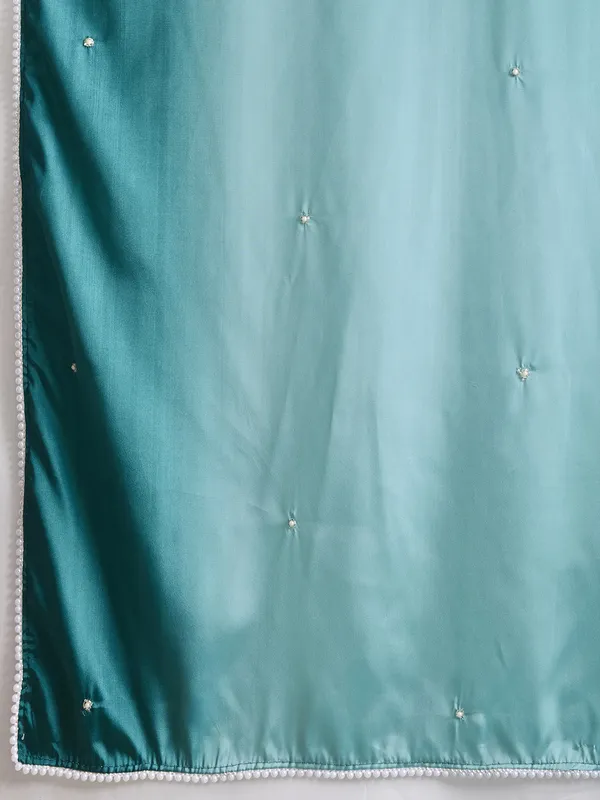 Teal blue satin silk saree for festive parties