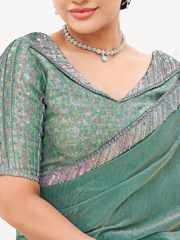 Teal blue satin silk saree with zardosi touch