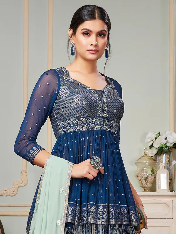 Teal blue shaded georgette lehenga choli
