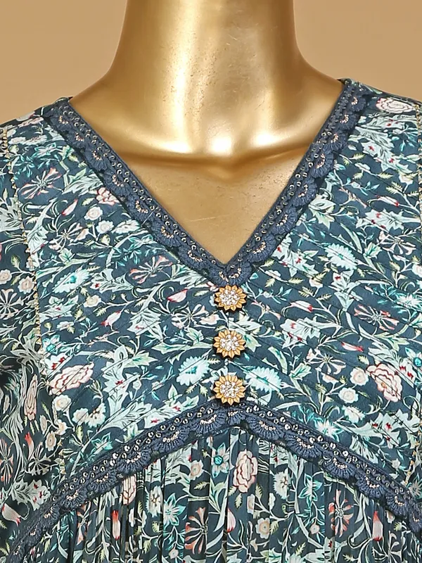 Teal blue silk casual wear sharara set