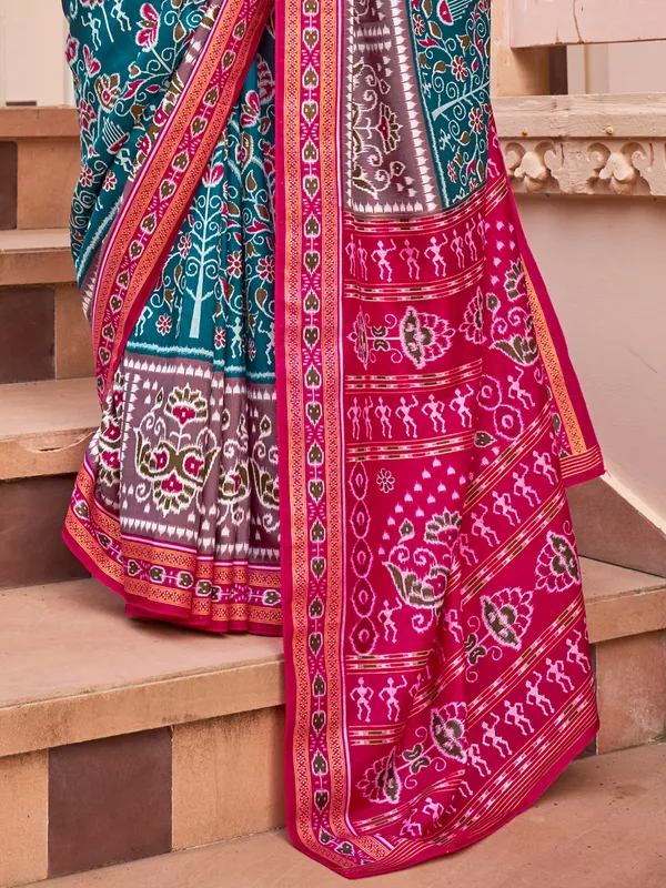 Teal blue silk wedding saree for women