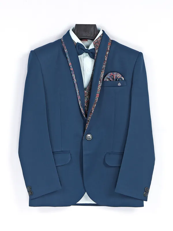 Teal blue terry rayon boys coat suit