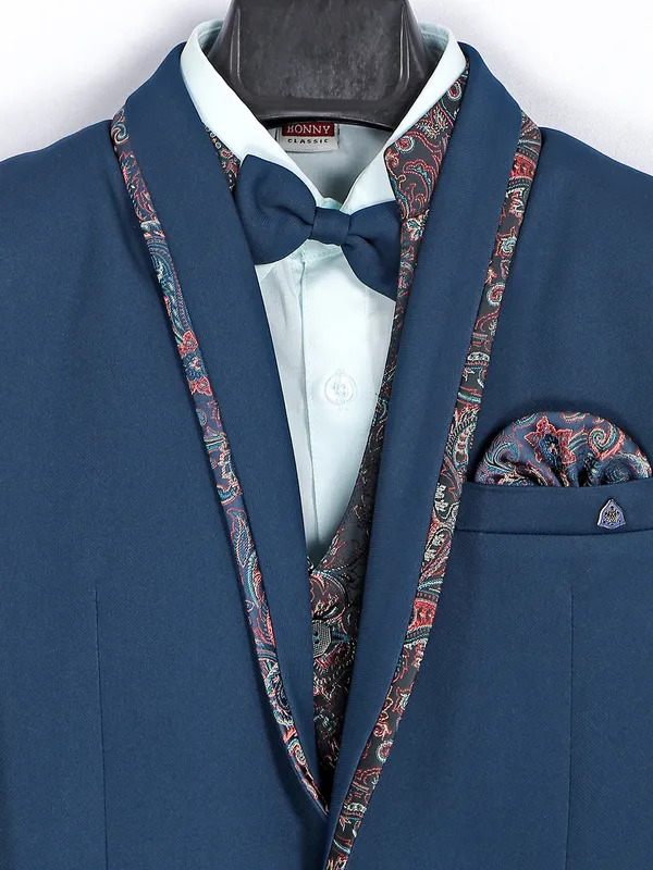 Teal blue terry rayon boys coat suit
