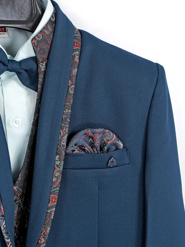 Teal blue terry rayon boys coat suit