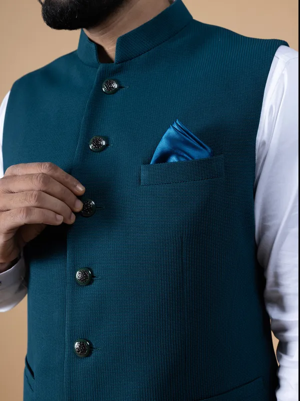 Teal blue terry rayon waistcoat