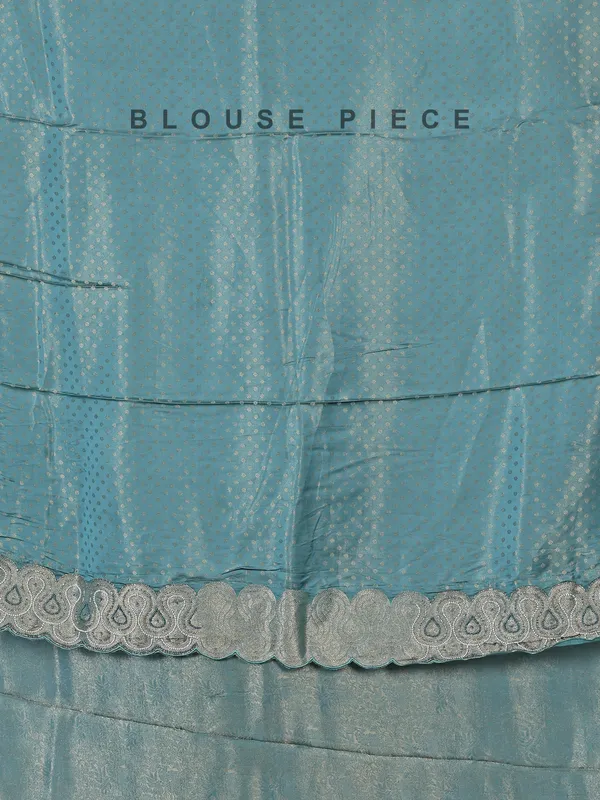 Teal blue tissue silk saree for festive wear