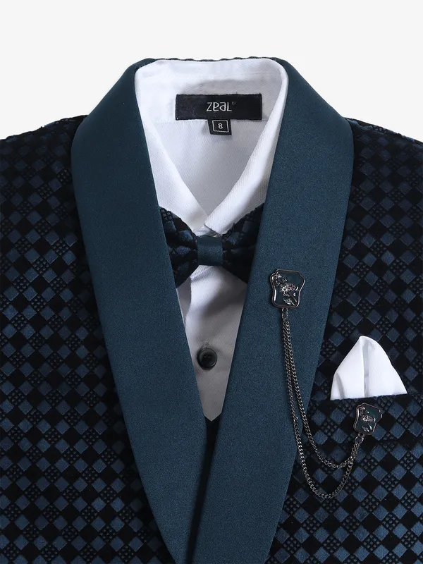 Teal blue velvet textured coat suit