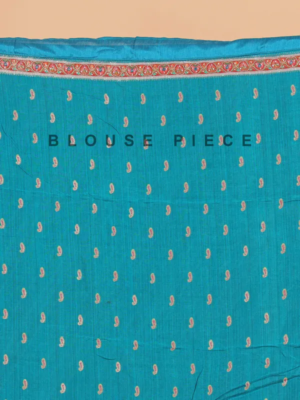 Teal blue wedding wear silk saree with zari weaving