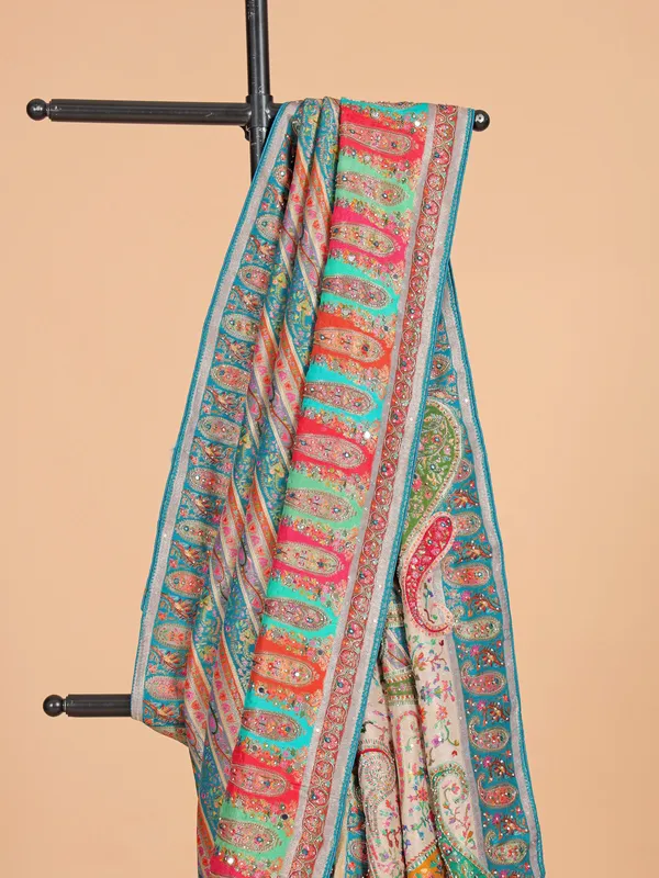 Teal blue wedding wear silk saree with zari weaving