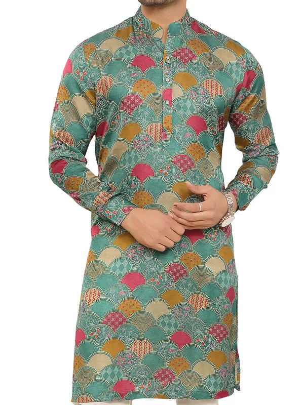 Teal green festive charm printed kurta