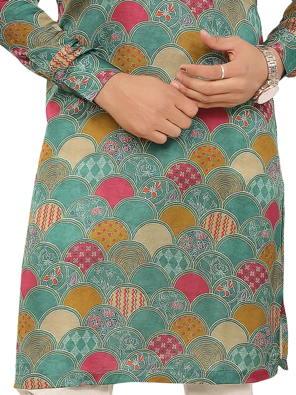 Teal green festive charm printed kurta