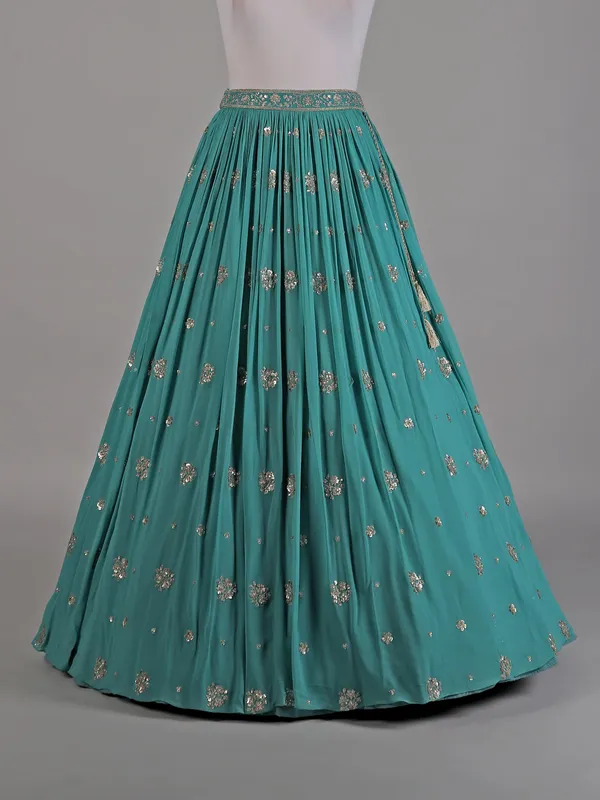 Teal green georgette lehenga for wedding