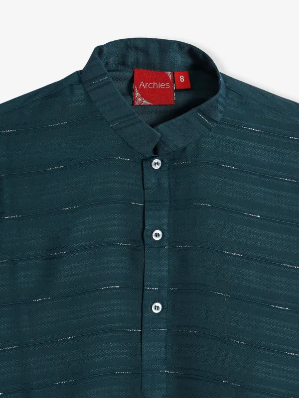 Teal green silk kurta suit