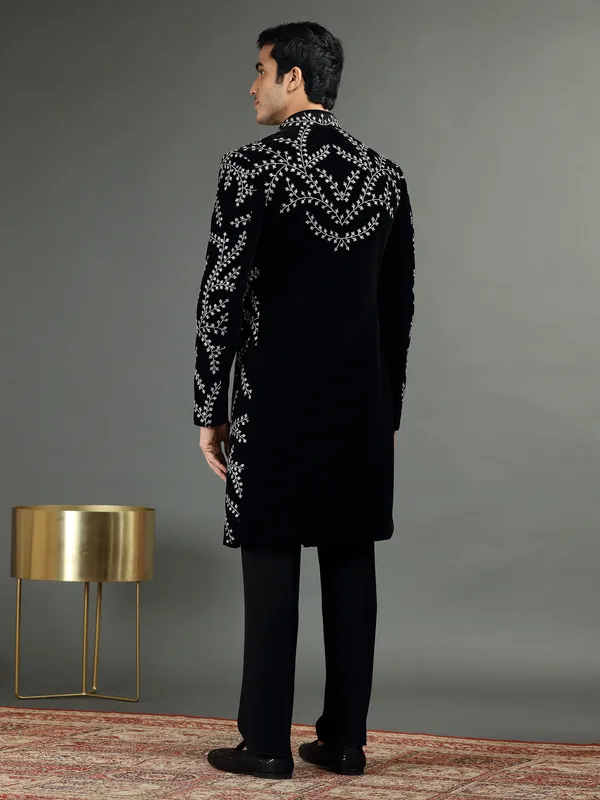 Terry rayon black embroidery indowestern