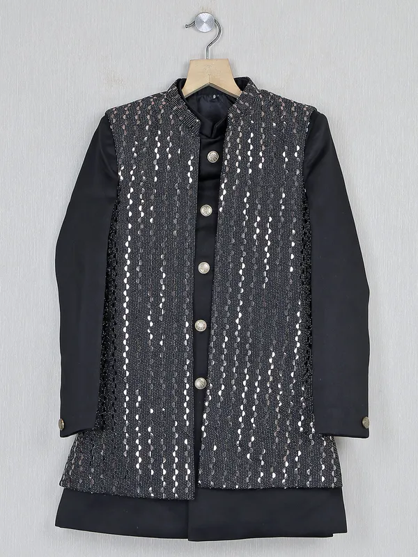 Terry rayon black party wear boys indowestern