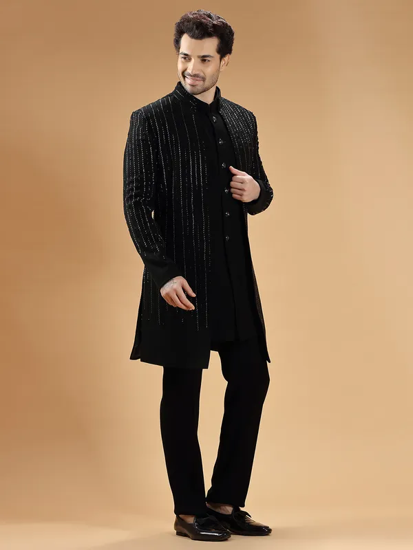 Terry rayon black reception indowestern