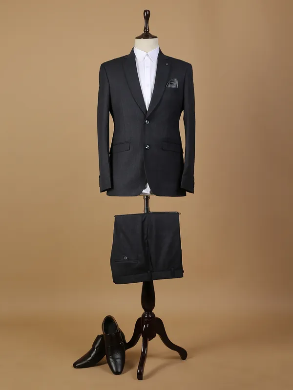 Terry rayon black solid coat suit