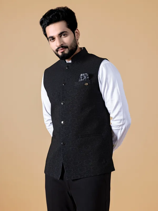 Terry rayon black texture waistcoat